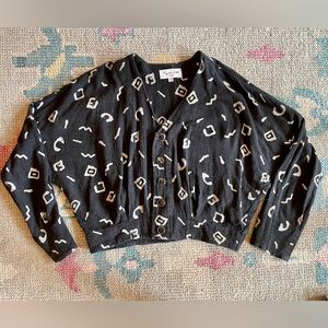 Rujuta Sheth Black button up jacket with white graphic print